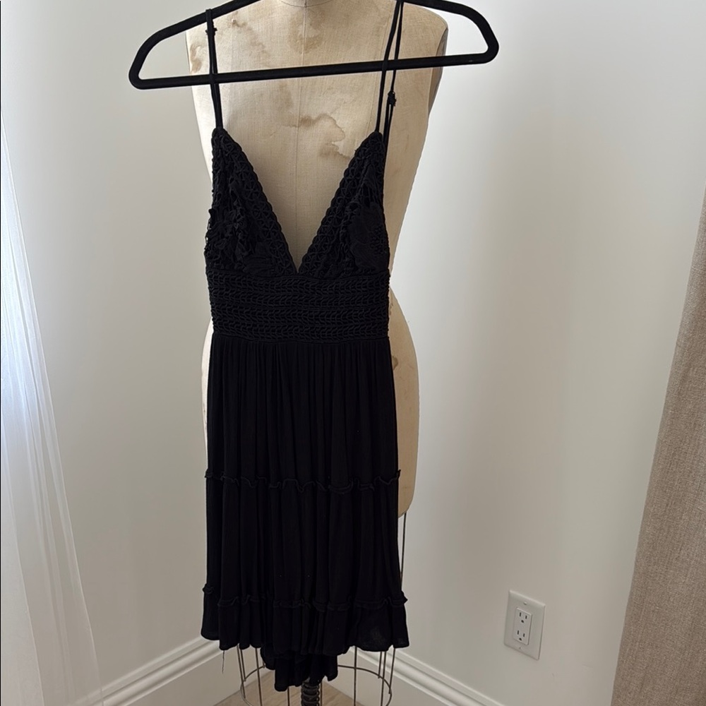 Black Summer Dress..Crochet top.. open tie back
